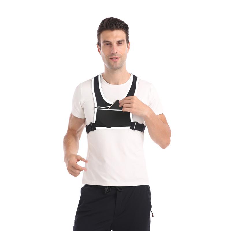 Reflektierende Outdoor-Sportweste mit Handy- und Wasserflaschen-Brusttasche zum Laufen, Radfahren und Bergsteigen