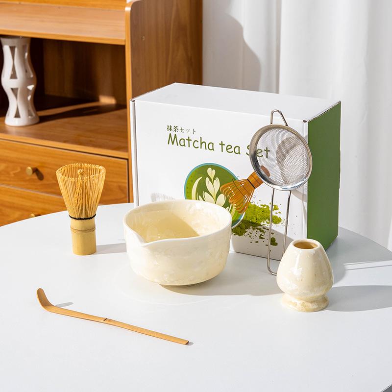 4-8PCS crystal Matcha Tea Set Matcha Ceramic Bowl, Food-Grade Whisk, Handmade Bamboo Tea Whisk, Tea Scoop Ceremony Diy Tools