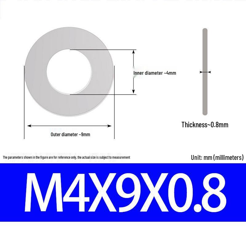 304 Stainless Steel Ultra-Thin Flat Washer, Thickness: 0.1/0.2/0.3/0.4/0.5 Mm, Sizes M1-M8