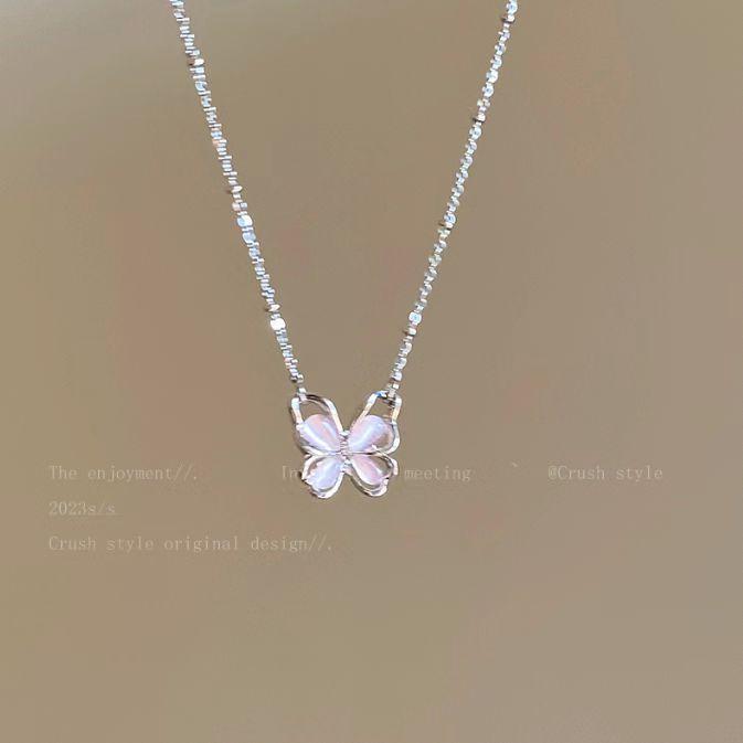 Strawberry Crystal Butterfly Necklace Women's Summer Sense Niche Design Collarbone Chain New Trendy Temperament Accessories