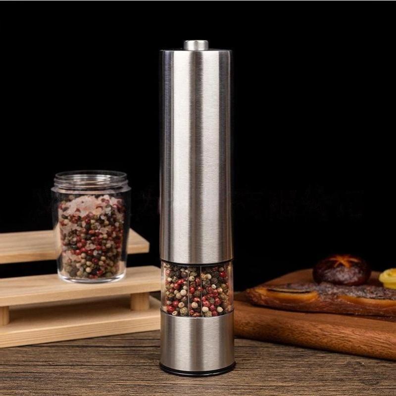 1Pcs Stainless Steel Automatic Spice Mill With Led Indicator Light Battery‑Powered Salt And Pepper Grinder For Home Kitchen