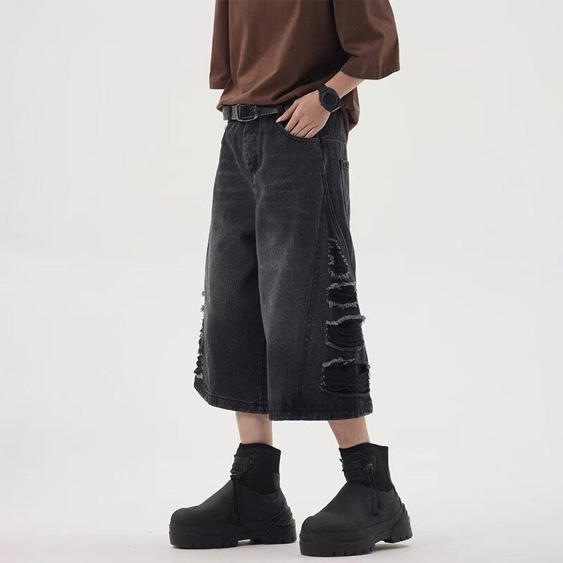 American Retro Washed Black Denim Shorts Men's Tide Brand Summer New Casual Versatile Niche Seven-point Pants Tide