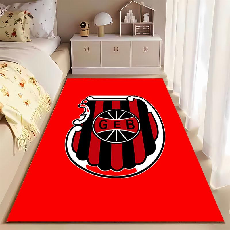 Red and Black Striped Logo Carpet suitable as a non-slip mat for the living room or bedroom sofa