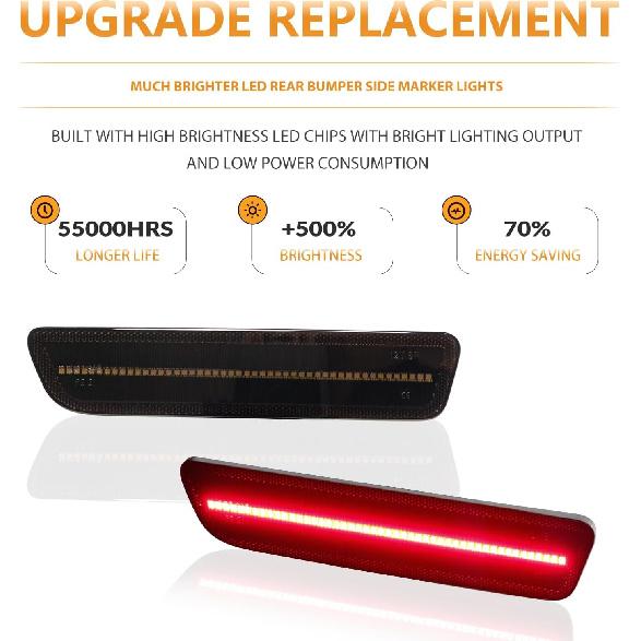 LED Side Marker Lights Rear Bumper Marker Lamp Reflectors for Ford Mustang 2005-2009, Smoked Len 2PCS (Red)