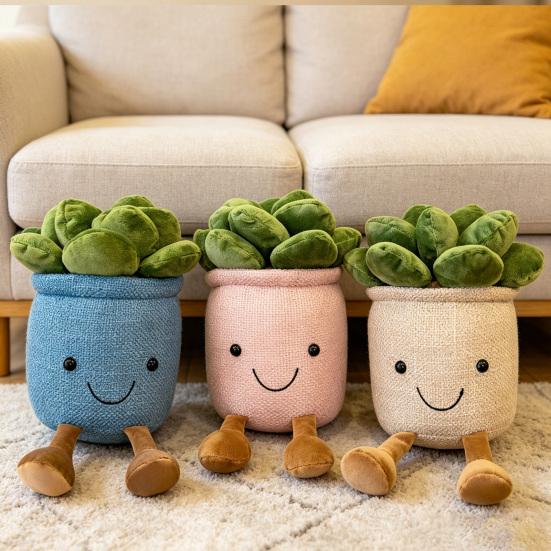 Plush Potted Plant Decor Cute Soft Artificial Plant Doll for Living Room Bedroom Office,Realistic Bonsai Ornament Creative Gift for Plant Lovers