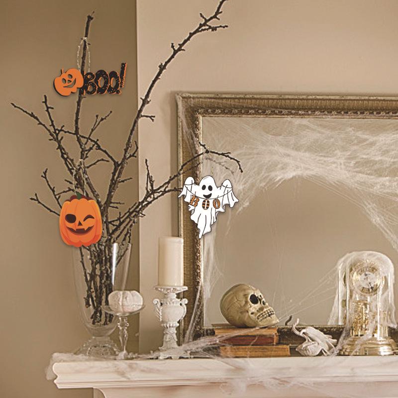 Halloween Hanging Decorations: Ghost Festival Pumpkin & Bat Pendants with Jute Rope