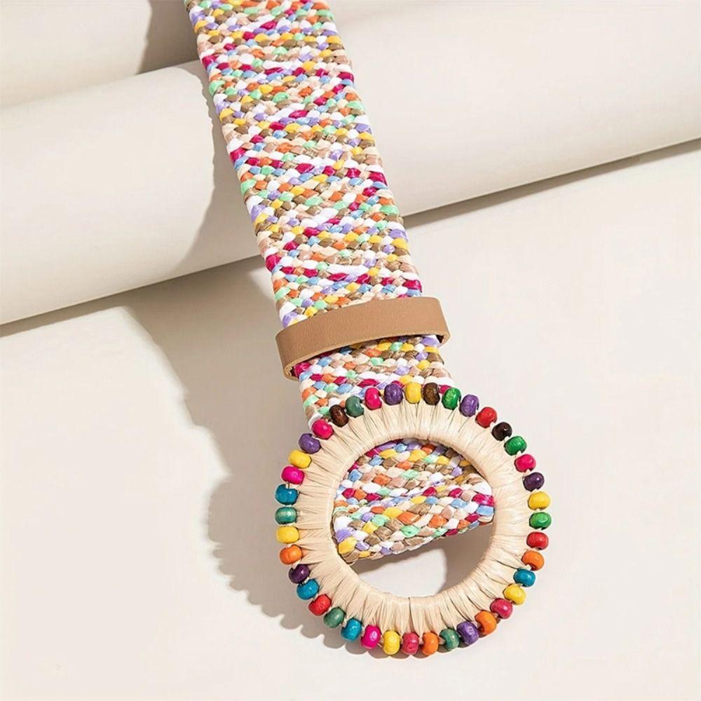 Bunter Boho Strohgeflecht Gürtel Retro Ethnischer Stil Taillenband Mode Bohème Stil Gürtel Damen