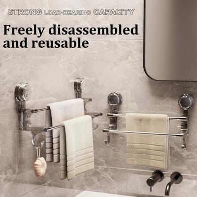 Removable Stainless Steel Suction Cup Towel Rack Bedroom Bathroom Special Punch-free Storage Rack Silver Suction Cup