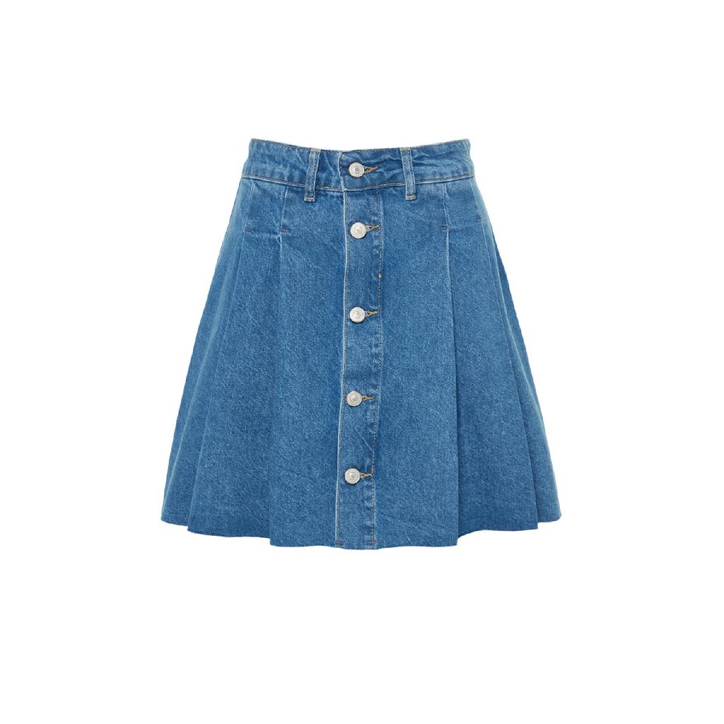 Mørkeblå Plissert frontknappet mini dongeri-skjørt Twoss23et00111