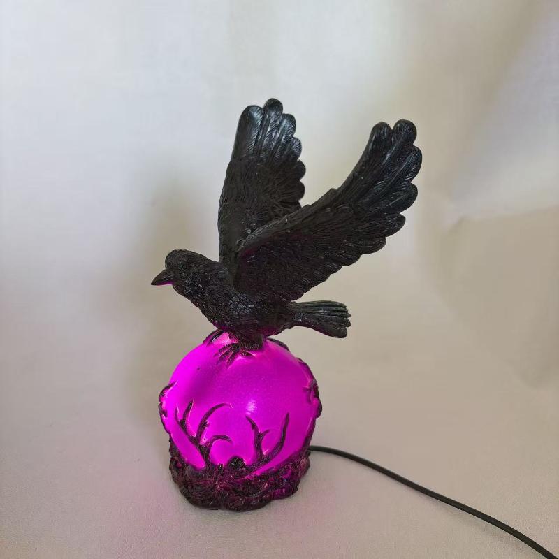 Mysterious Flying Crow Night Light with Glowing Purple Base - 3D Bird Sculpture & LED Orb for Gothic, Halloween & Home Decor