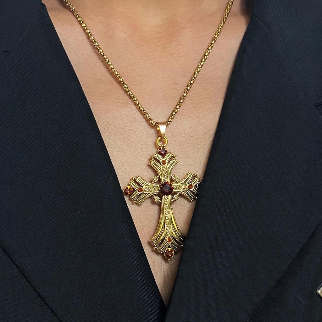 Women's Geometric Diamond Cross Necklace - European & American Punk Hip-Hop Style Choker