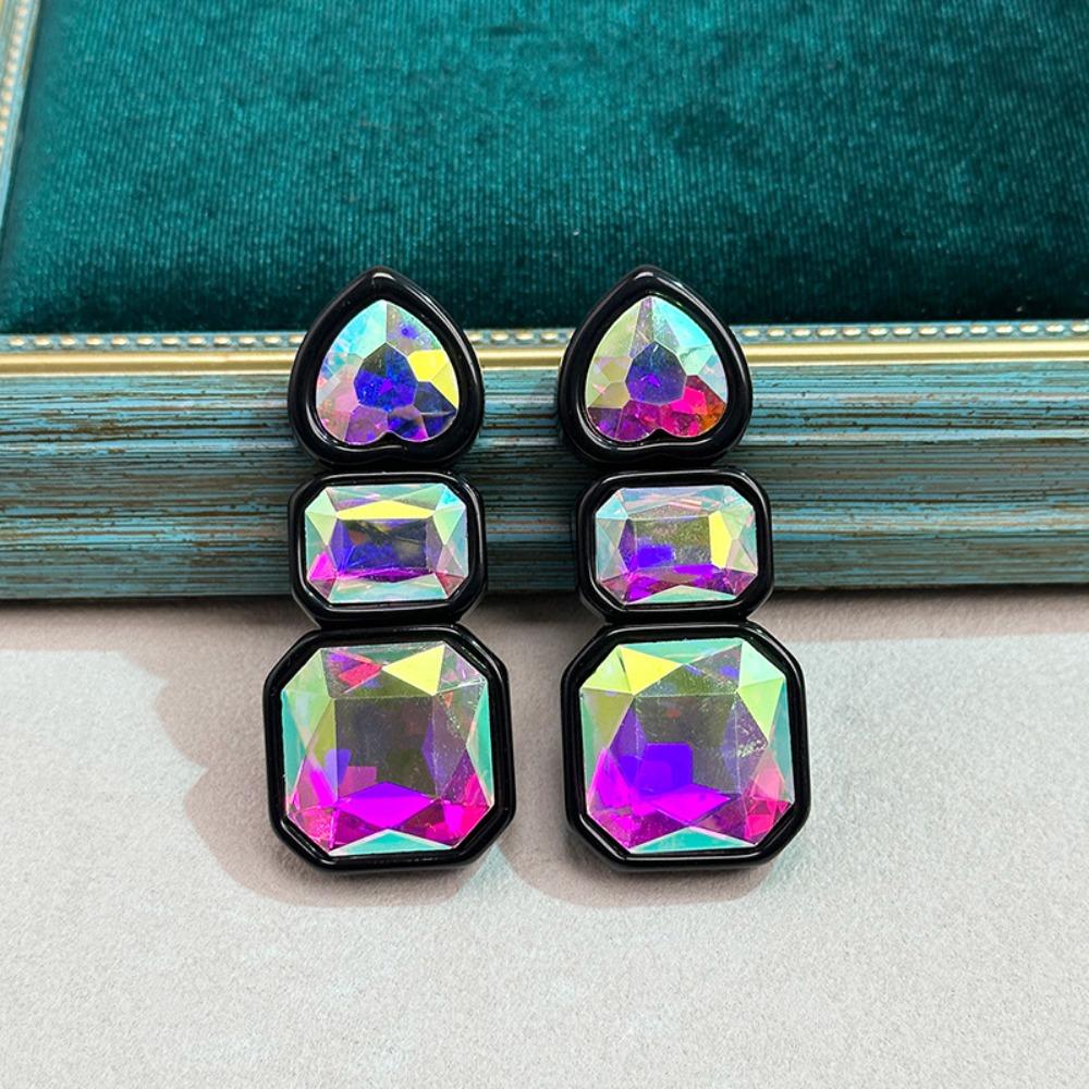 Resin Shiny Rhinestone Earrings Colorful Colorful Dangle Earring Geometric Square Studs  Women