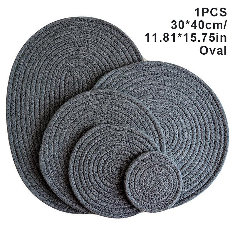 Natural Table Mat Insulation Pad Soft Heat Insulation Japanese Style Non-Slip Cotton Simple Oval Woven Mat Kitchen Supplies