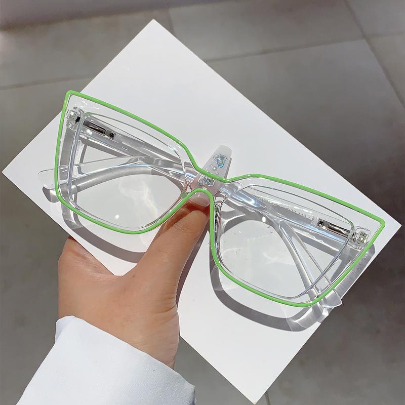 

KAMMPT Triangle Cat Eye Spectacles Fashion Stripes Rim Blue Light Blocking Eyeglasses 2023 New Ins Trendy Brand Designer Eyewear transparent lenses зелений