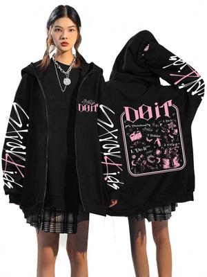 Stray Kids Harajuku Printed Loose Zipper Hoodie In Stock