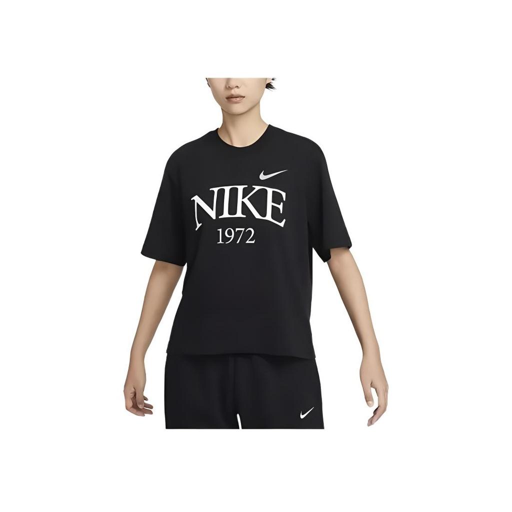 Nike Sportswear Classic Logo Print Loose Round Neck Short Sleeve T-Shirt Women Tops Black FQ6600-010