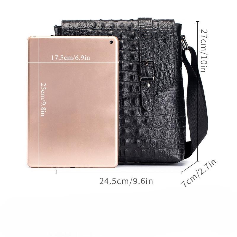 Men's Crocodile Print Single-shoulder Bag, Retro Genuine Leather Men's Crossbody Bag