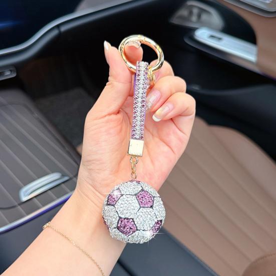 Rhinestone Football Keychain Pendant Sparking Soccer Car Key Ring 3D Football Backpack Purse
