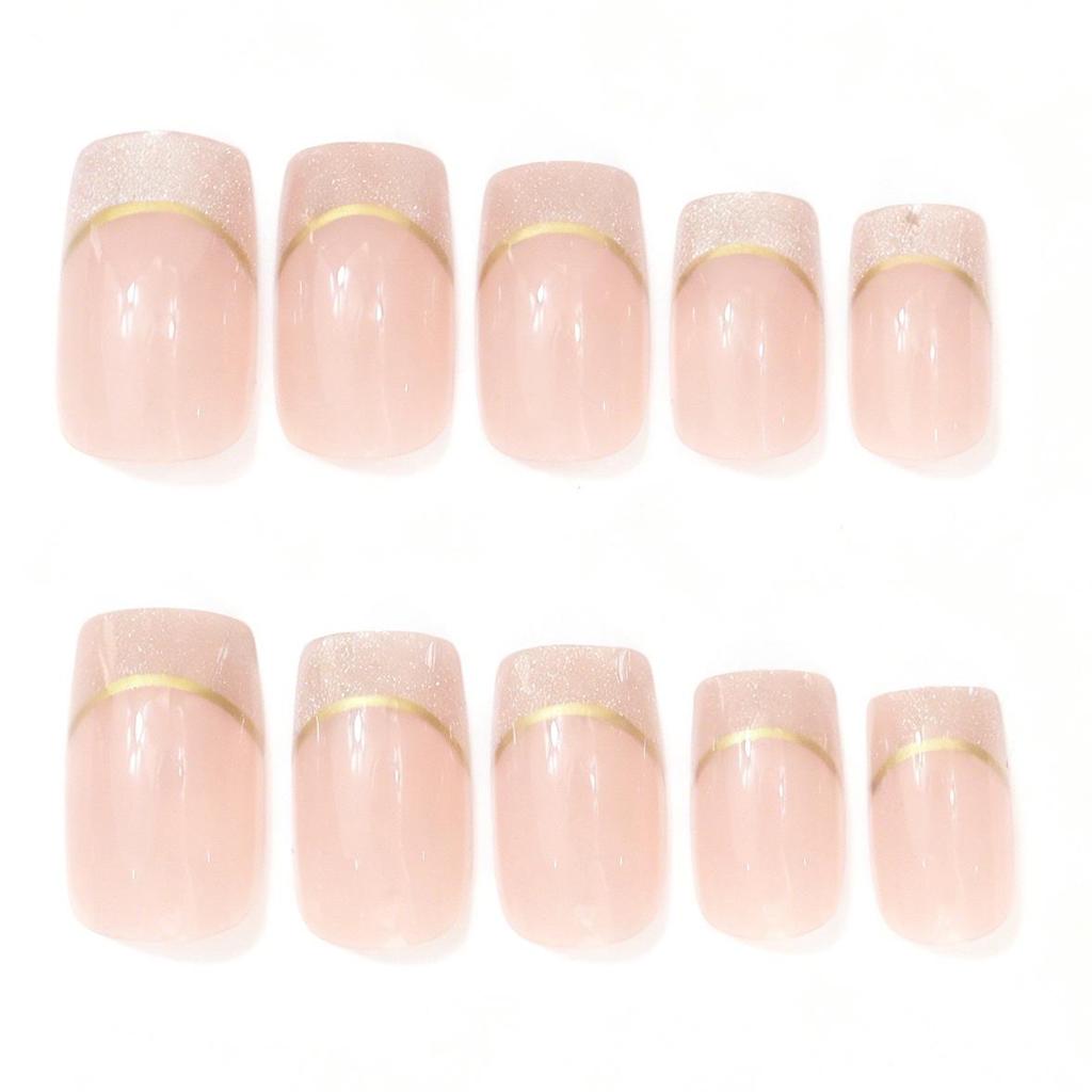 24-Piece Fashion Nude Cat Eye French Medium-length Rectangle Nail Tips