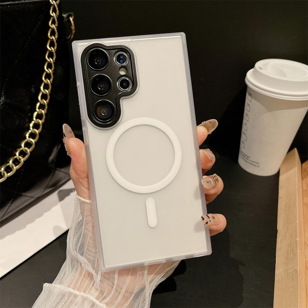 For Samsung Galaxy S24 S23 S22 S21 Ultra Plus FE Matte Translucent Antiskid Case Full Lens Protect Magsafe Magnetic Charge Cover