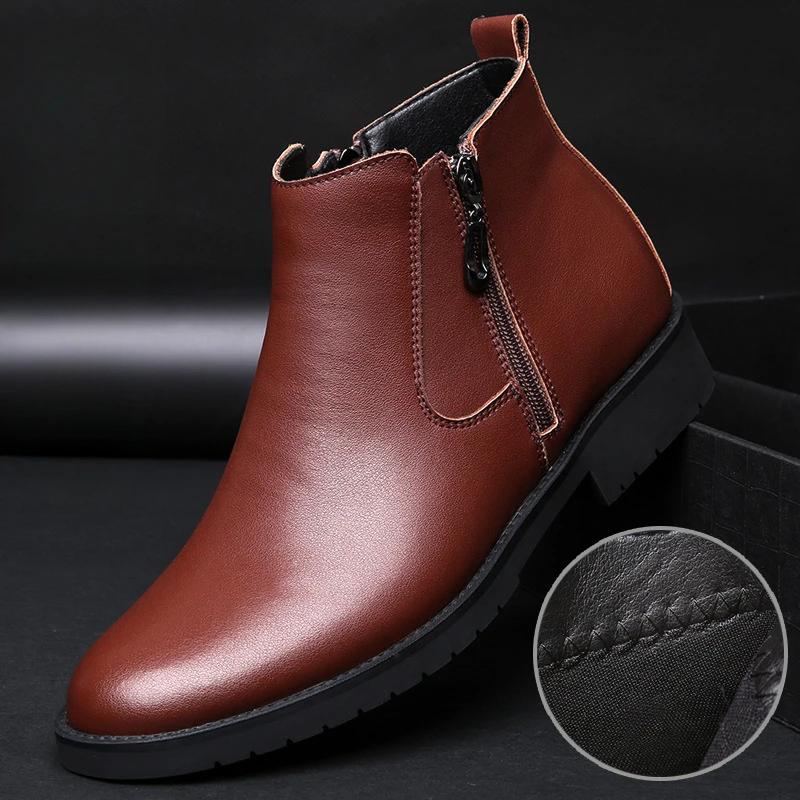 Pánské boty Podzimní a zimní kotníkové boty Pánské bavlněné boty Hovězí kůže Vysoké šněrovací ležérní boty Pánská kožená obuv Pánská obuv