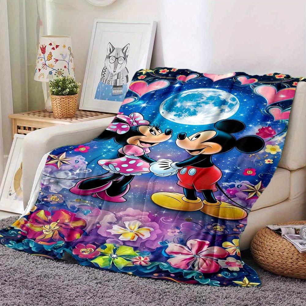 1pc Mickey and Minnie Mouse Romantic Moonlight Floral Throw Blanket - Soft Home Decorative Plush Blankets for Couch Bed Sofaz008 130cmx150cm