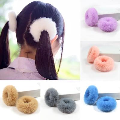 2 Pieces Child Girl Fluffy Furry Scrunchies Soft Elastic Hair Bands Ring Ponytail Holder Hairwear Hair Decoration Accessory