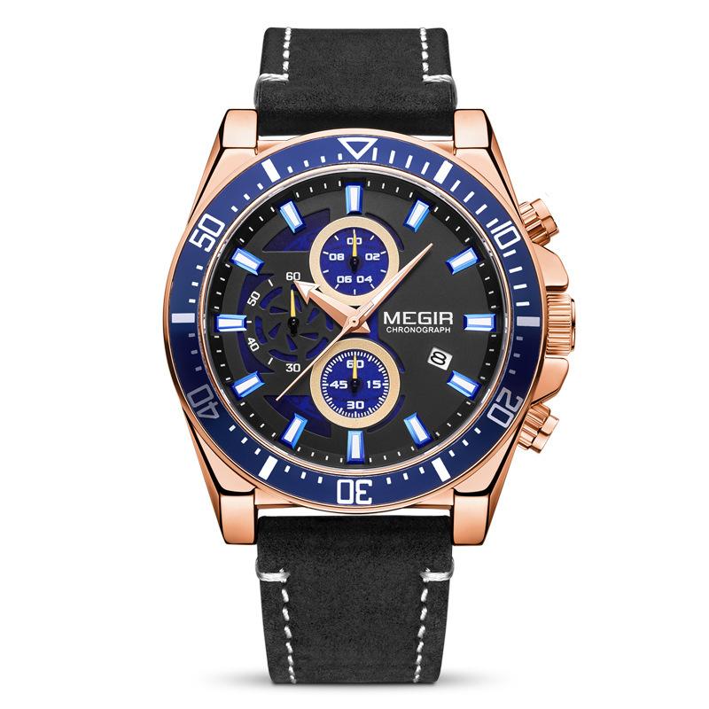 Chronograph Men'S Watch, Large Dial Calendar Leather Sports Quartz Men'S Watch 2132