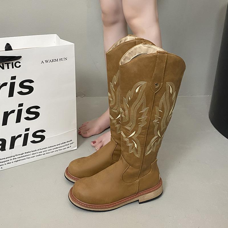 Brown Western Cowboy Boots Women's Long Boots 2025 New Spring and Summer Tall Knight Boots Travel But Knee Boots