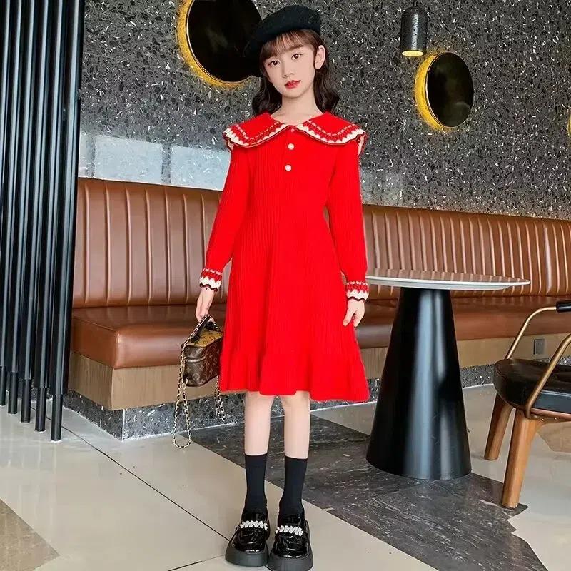 Girls' Long Sleeve Knitted Princess Sweater Dress - Autumn College Style
