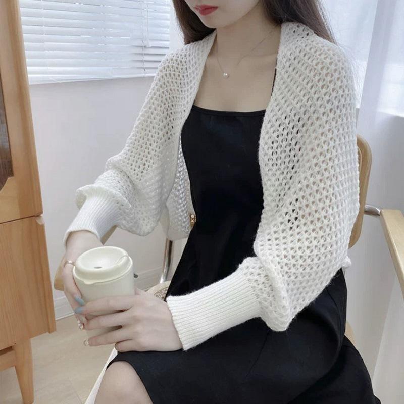Schal Sommer High End Langarm Dünner Strick-Hoodie Lochstrick Damen Kleiner Schal Oberteil