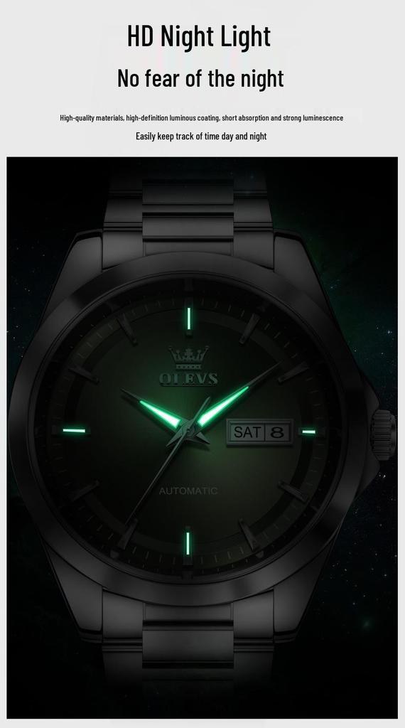 OLEVS Men's Automatic Mechanical Watch - Day/Date, Waterproof, Luminous, Steel Band