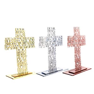 Cruz de Escrituras Acrílica con Soporte Crucifijo de Pie Religioso para Iglesia Adorno de Reliquias de Oración Católica para Oficina en Casa