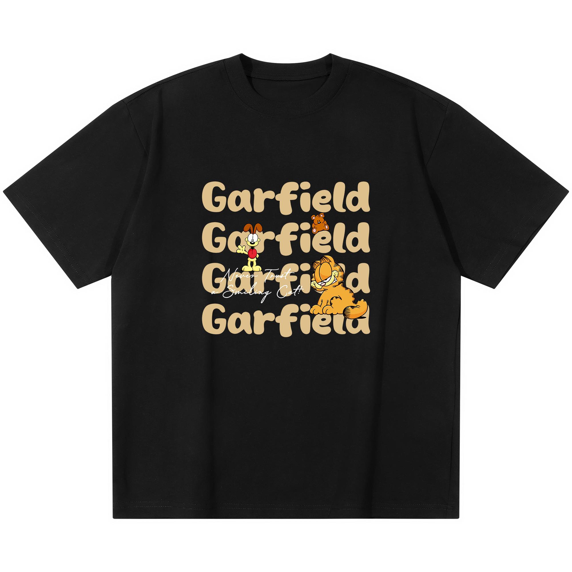 

Garfield & Odie Repeating Letters Trendy T-Shirt! American Retro Fun Print Loose-Fitting Short Sleeve, Unisex, Oversize Couple Tee S
