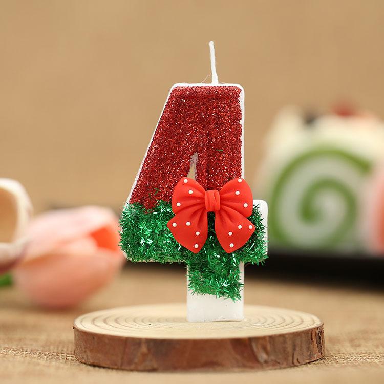 1PC Fashion Red Bow Party Supplies 0-9 Number Cake Decor Christmas Theme Birthday Candles