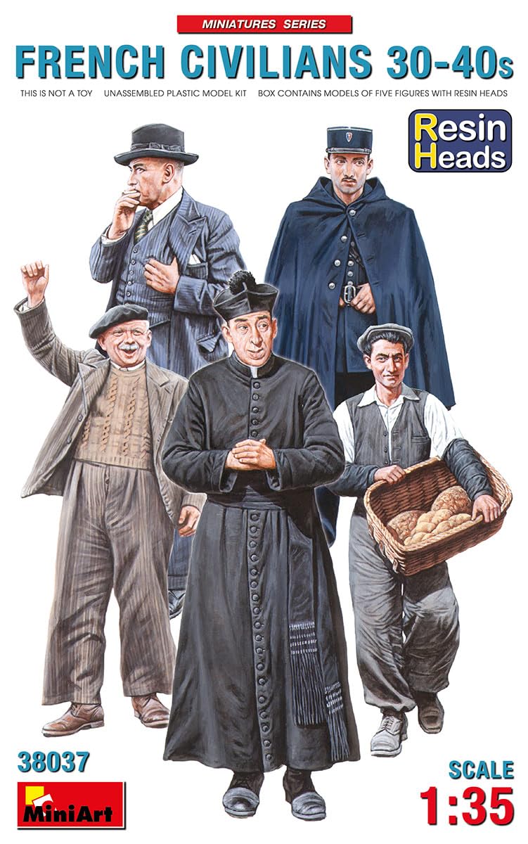 

Miniart 1/35 Scale French Civilians 1930s-1940s, Set of 5 (Resin Heads Only), Plastic Model Kit MA38037