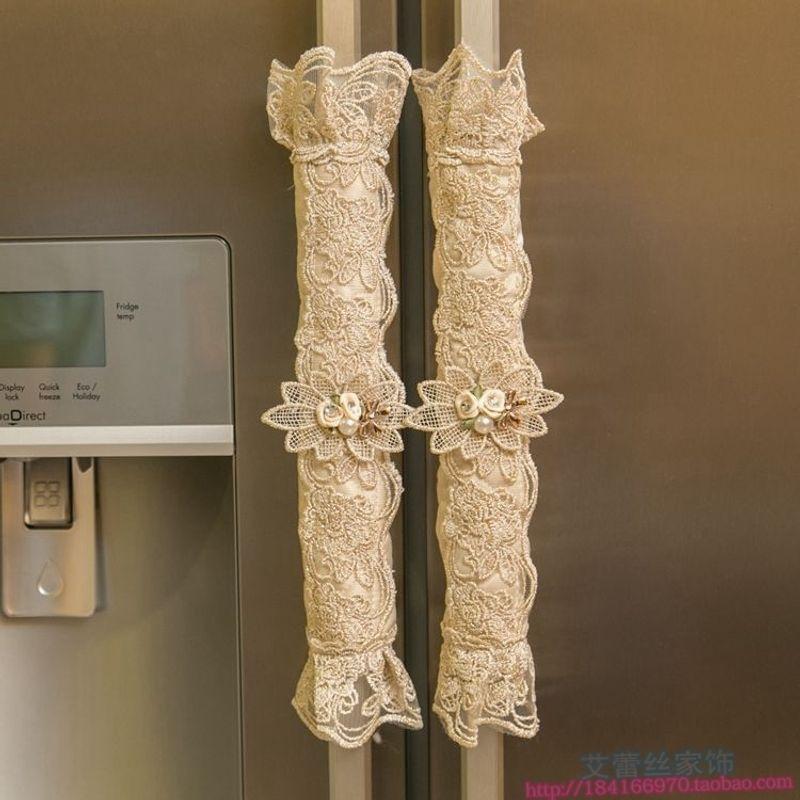 

Утолщенные перчатки для ручек холодильника, двухдверный, длинные, из высококачественной вышитой кружевной ткани, шелка и атласа, стеганые чехлы для ручек, пылезащитные Champagne color small size a (single)