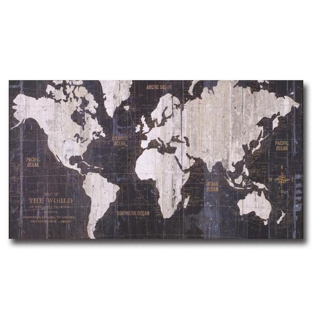 Vintage Metal Style Mapa světa Nástěnný umělecký plakát Moderní Nádherná domácí dekorace Olejomalba Nástěnná malba