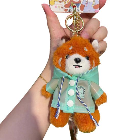Red Panda Plush Keychain Small Cartoon Red Panda Wearing Raincoat Bag Charm Stuffed Animal Hanging Accessories for Handbag Purse