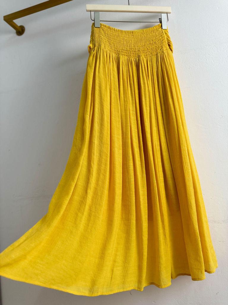 Damen Midi-Rock im Strandstil aus Baumwoll-Leinen mit Schnürung, A-Linie, mit Aquarell-Design