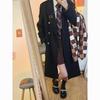 Women's Japanese Style Black Double-Breasted Woolen Coat - Mid-Length, Autumn/Winter 2025 Collection.