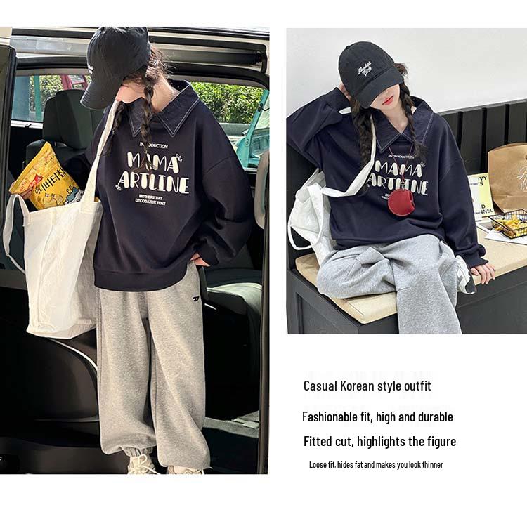 Herbst 2025 Mädchen-Sportbekleidung: Modisches Sweatshirt mit Buchstabenrevers und Hosen-Set