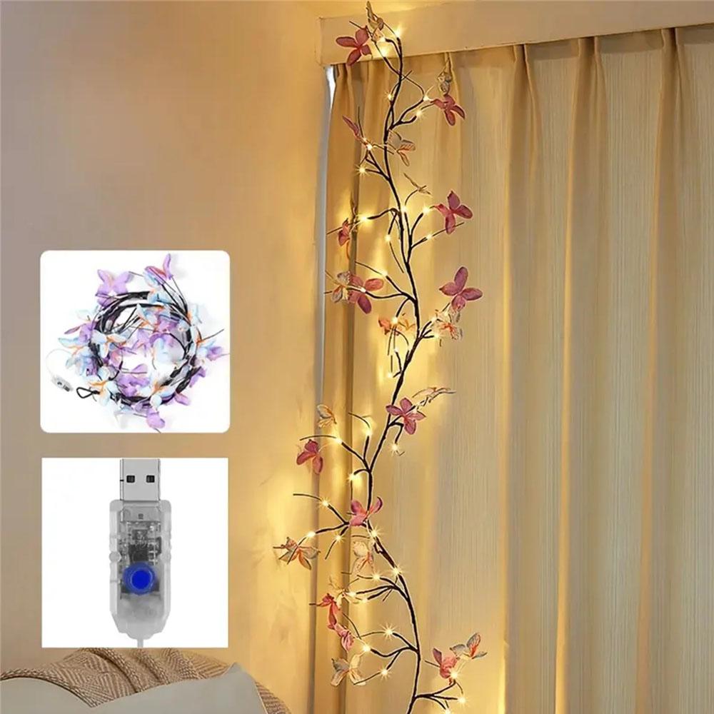 36Led Willow Vine String Light 1.6M 8 Modes USB Butterfly Festival Room Decoration Indoor and Outdoor Wall Lights