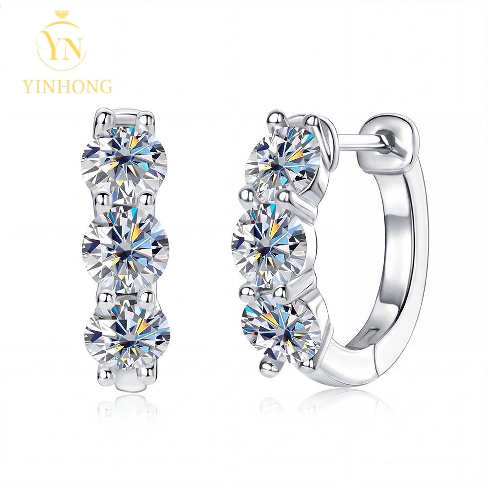 Luxury 3 Moissanite Hoop Earrings 925 Silver VVS D Color GRA Pass Diamond Tester Wedding Engagement Fine Jewelry for Women