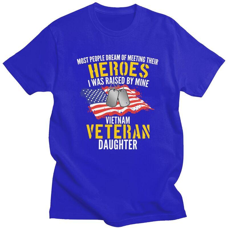 Custom Raised By My Hero Proud Vietnam Veterans Daughter T Shirts for Men 100 Cotton Tees Veteran Day Patriotic Tshirts Tshirt