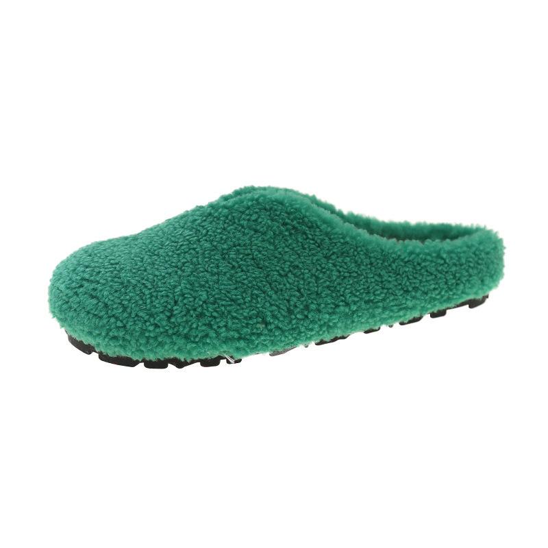 

Простые и ленивые туфли из шерсти с мешком на голове на осень и зиму, женская овечья шерсть, ленивые люди носят плоские тапочки на полторы ноги для сохранения тепла 40 зелёный