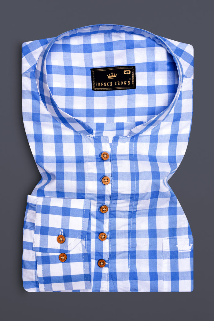 Премиальная хлопковая рубашка-курта в клетку Carolina Blue 38