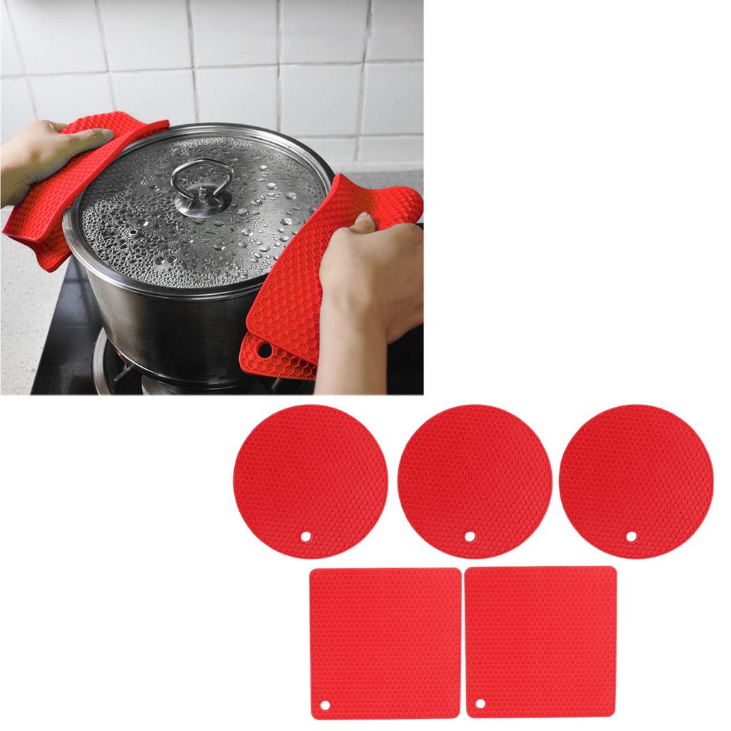 5Pcs Silicone Trivet Mat Round Hot Pad Non Slip Heat Resistant for Hot Plate Pans Kitchen Pots