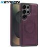 KEYSION Retro PU Leather Case for MagSafe for Samsung Galaxy S22 S23 S24 Ultra 5G S23+ S24 FE Magnetic Shockproof Phone Cover