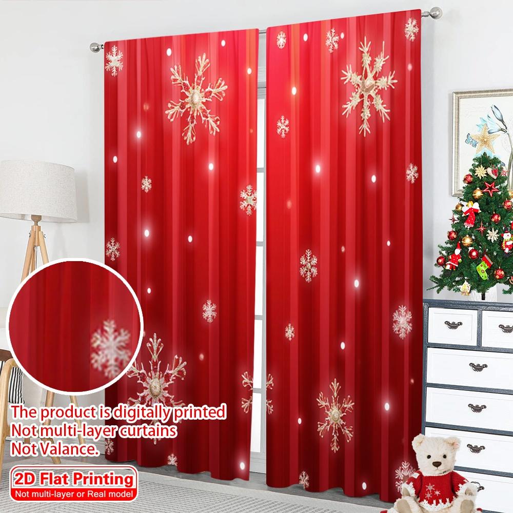 2pcs 2D Flat Printing Christmas Drapes Christmas Snowflake Red Fabric Without Electricity Party & Holiday Decor for Classroom